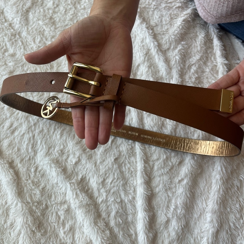 Brown Leather Belt with Gold Buckle